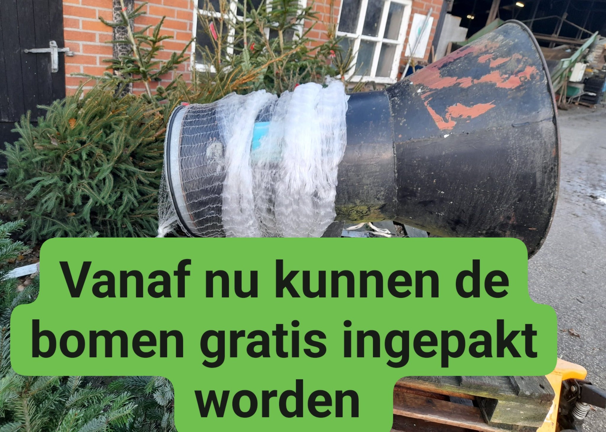 Gratis inpakken kerstbomen bij Boerderijwinkel Lensink.